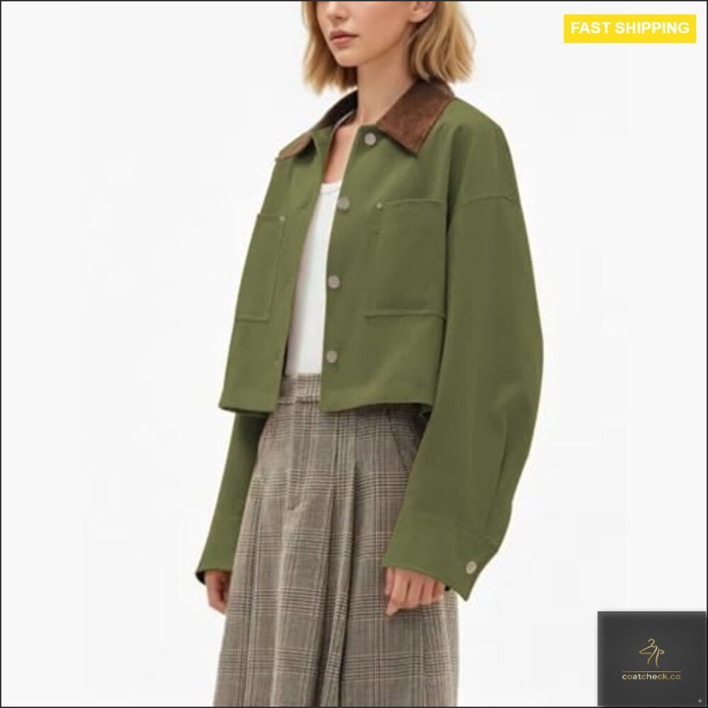 Cropped Utility Jacket Classic Retro Button Front… - image 2